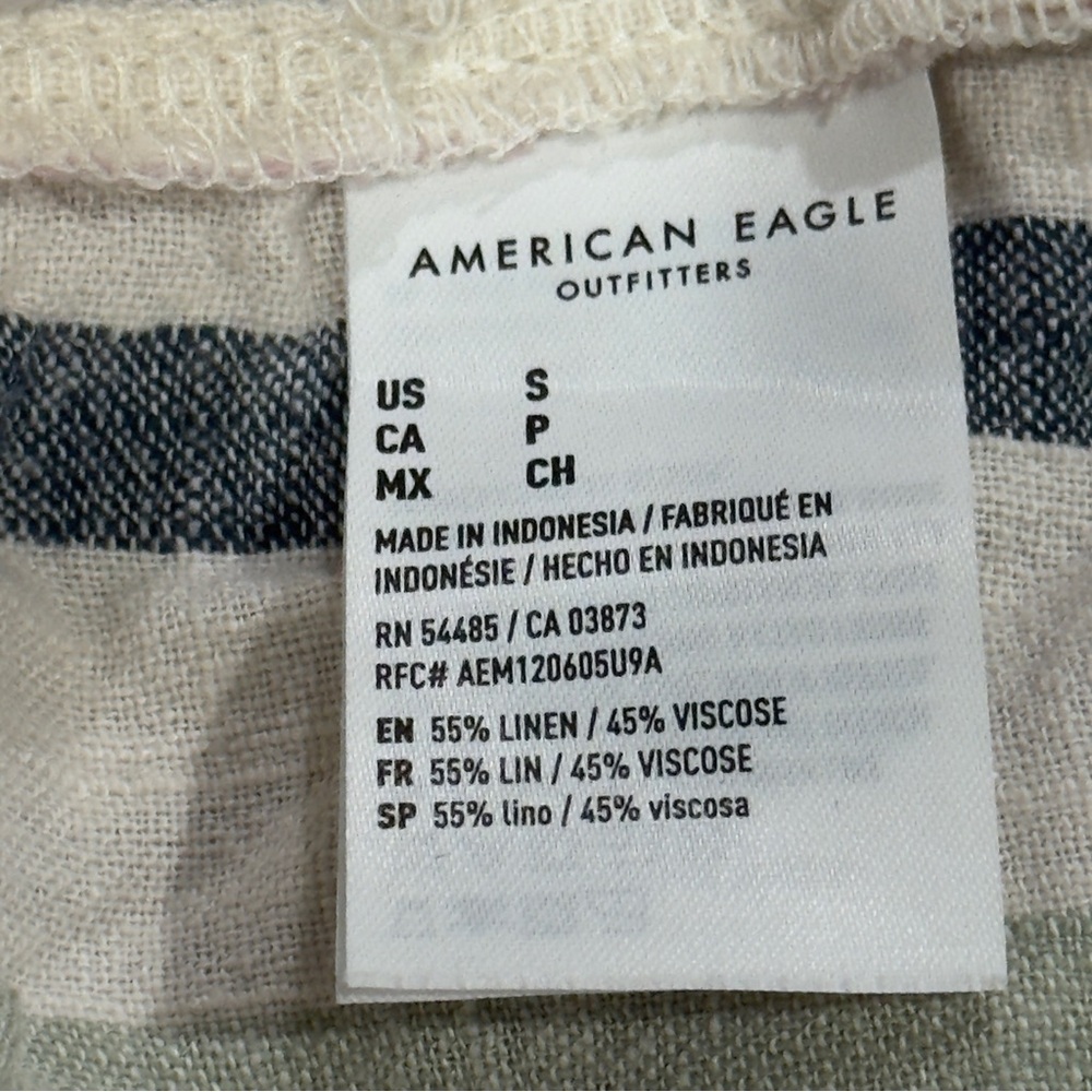 American Eagle Cream Multi Striped Button-Up Crop… - image 7